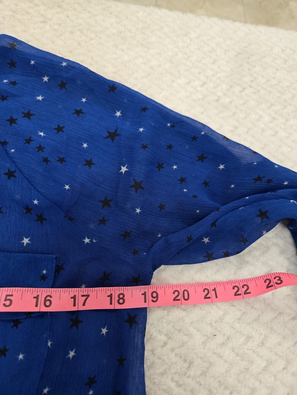 Express Blue Sheer Star Print Blouse Boho Chic Y2K Festival Top M - Picture 5 of 9